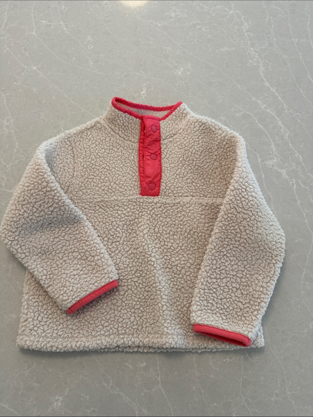 GAP Cream Sherpa Pullover with Pink Trim